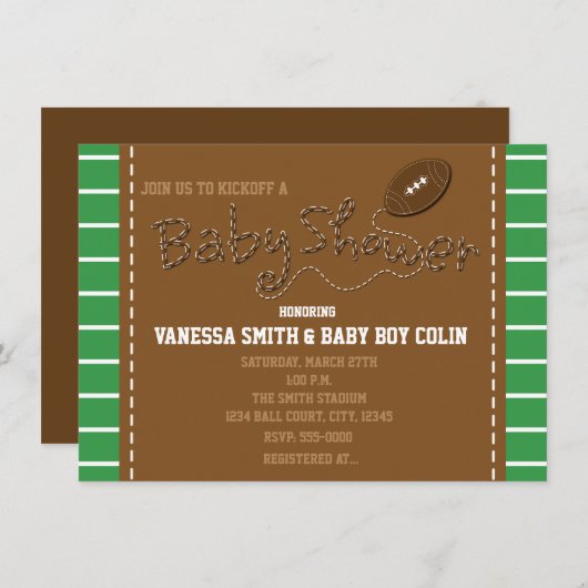 サッカーベビーシャワータイポグラフィパーティの招待状 招待状 (正面/裏面)
