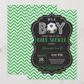 サッカーベビーシャワー招待状グリーンシェブロン 招待状 (正面/裏面)