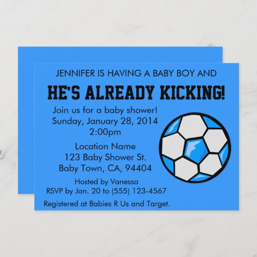 サッカーベビーシャワー招待状、カスタマイズ可能 招待状 (正面/裏面)