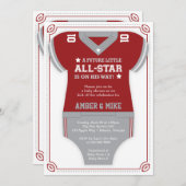 サッカーベビーシャワー招待状、赤、灰色 招待状 (正面/裏面)