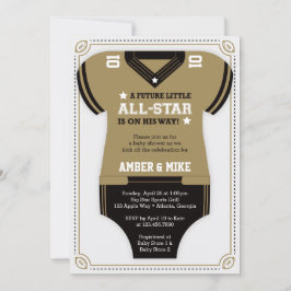 サッカーベビーシャワー招待状、金ゴールド、ブラック 招待状