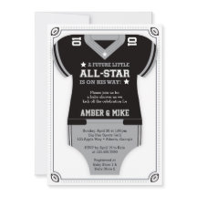 サッカーベビーシャワー招待状、黒、灰色