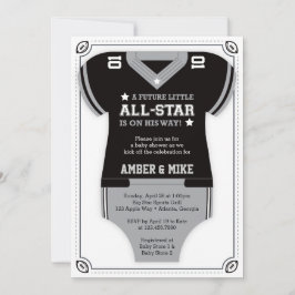 サッカーベビーシャワー招待状、黒、灰色 招待状