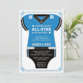 サッカーベビーシャワー招待状、黒、青 招待状 (スタンド正面)