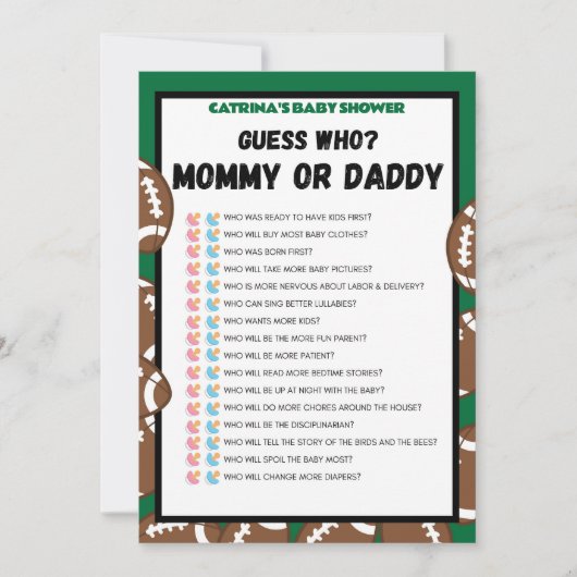 サッカーベビーシャワー、サッカー – 編集可能な名前、5 x 7 招待状 (正面)