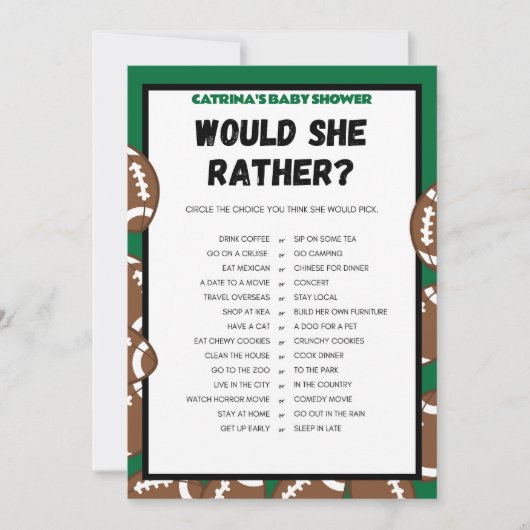 サッカーベビーシャワー、サッカー – 編集可能な名前、5 x 7 招待状 (正面)