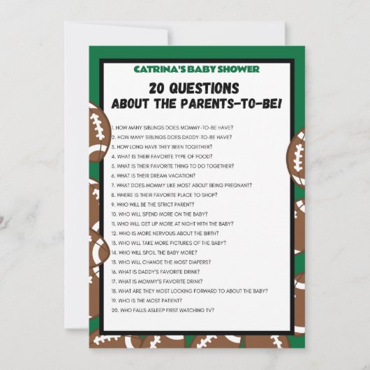 サッカーベビーシャワー、サッカー – 編集可能な名前、5 x 7 招待状 (正面)