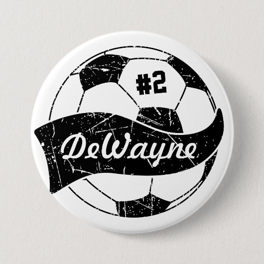 サッカーボパーソナライズされたールの名前と番号 缶バッジ (正面)