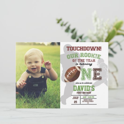 サッカーボーイファースト誕生日の新人写真 招待状 (スタンド正面)