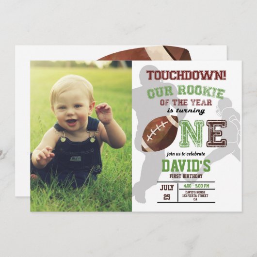 サッカーボーイファースト誕生日の新人写真 招待状 (正面/裏面)