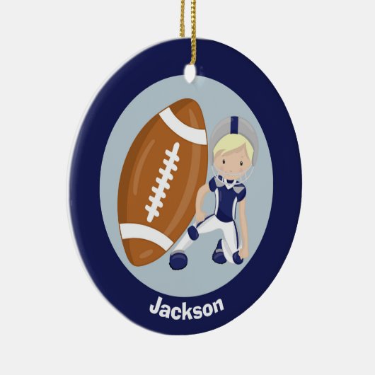 サッカーボーイブロンドパーソナライズされたキッズクリスマス セラミックオーナメント (右)