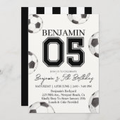 サッカーボーイ5番誕生日招待状 – サッカーパーティー 招待状 (正面/裏面)