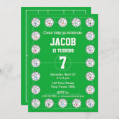 サッカーボールおよびサッカー競技場の誕生日 招待状 (正面/裏面)