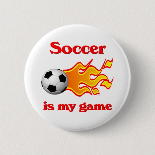 サッカーボールおよび炎が付いているサッカーゲームボタン 缶バッジ (正面)