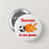 サッカーボールおよび炎が付いているサッカーゲームボタン 缶バッジ (正面&裏面)