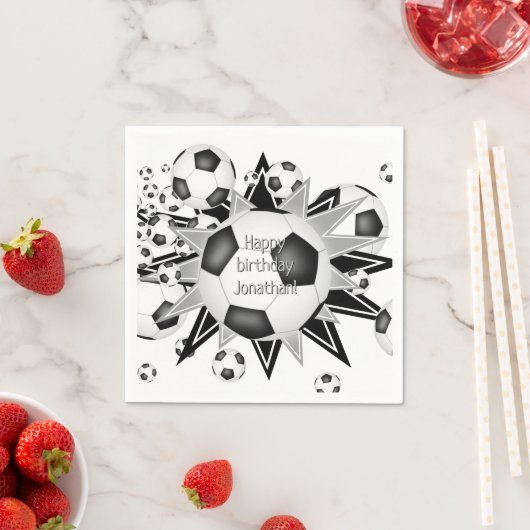 サッカーボールがスター子供の誕生日またはチームパーティー スタンダードカクテルナプキン (インサイチュ)