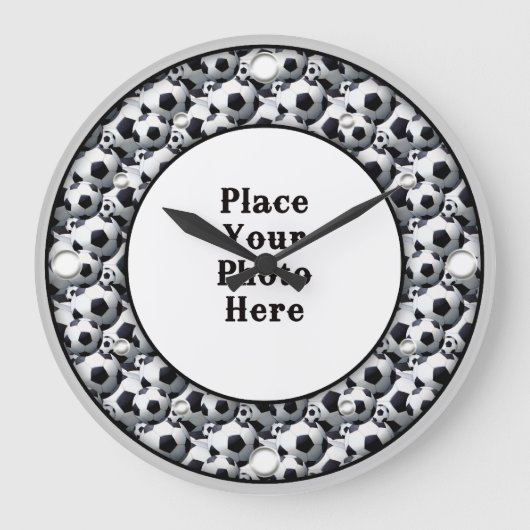 サッカーボールがフォトウォールクロックをフレーム ラージ壁時計 (正面)