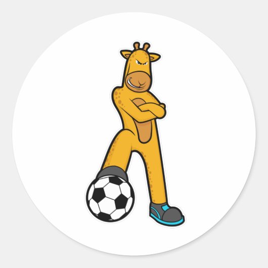 サッカーボールでスポーツをするキリン ラウンドシール (正面)