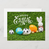 サッカーボールとイースターホリデーイースターバニー ポストカード (正面/裏面)