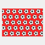 サッカーボールとサンタレッド&グリーンクリスマス ラッピングペーパーシート (正面3)