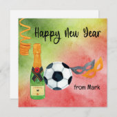サッカーボールとシャンパンでおめでとう新しい年 シーズンカード (正面/裏面)