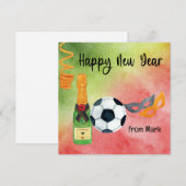 サッカーボールとシャンパンでのサッカー ハッピーニューイヤー シーズンカード (正面/裏面)