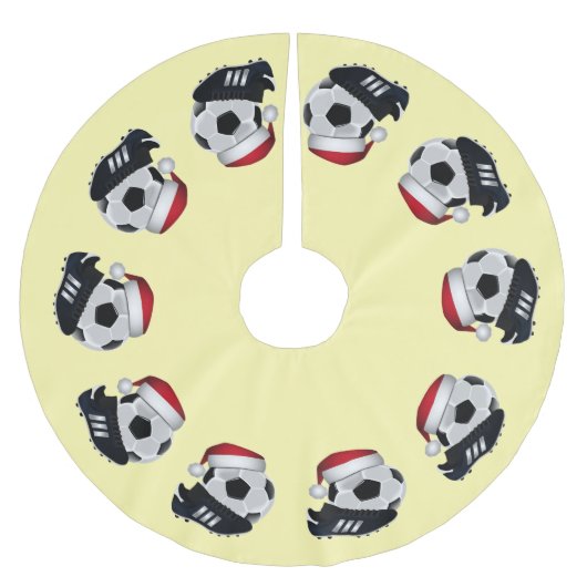 サッカーボールとシュークリスマス ブラッシュドポリエステルツリースカート (正面)