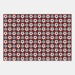 サッカーボールとスノーフレークレッドとブラッククリスマス ラッピングペーパーシート