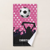 サッカーボールとファンをピンクに輝かせる バスタオルセット (ハンドタオル)