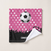 サッカーボールとファンをピンクに輝かせる バスタオルセット (ウォッシュタオル)