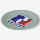 サッカーボールとフランス国旗のデザイン - くすんだ緑色の背景 ペーパープレート (アングル)