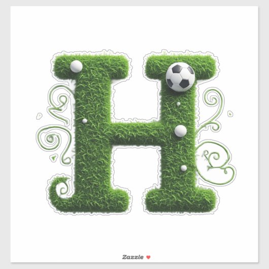 サッカーボールと緑の草の文字H シール (シート)
