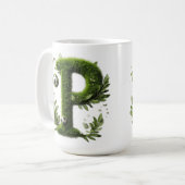 サッカーボールと芝生の文字デザイン コーヒーマグカップ (正面左)