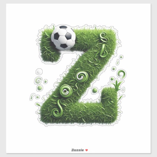 サッカーボールと芝生の文字デザイン シール (シート)