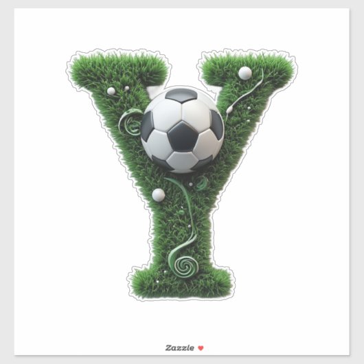 サッカーボールと芝生の文字デザイン シール (シート)