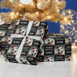 サッカーボールにサンタの帽子 楽しいクリスマス ラッピングペーパー