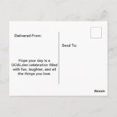 サッカーボールに誕生日帽子をかぶせたコンフェッティ誕生日 ポストカード (裏面)