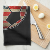 サッカーボールに関するアメリカ国旗 – サッカーボール国旗 キッチンタオル (四つ折り)