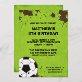 サッカーボールぬかるみ誕生日パーティー招待状 招待状 (正面/裏面)