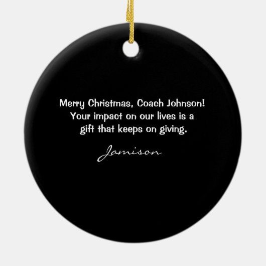 サッカーボールのクリスマスオーナメントをコーチ セラミックオーナメント (裏面)