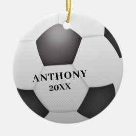 サッカーボールのクリスマスオーナメント 名入れ セラミックオーナメント
