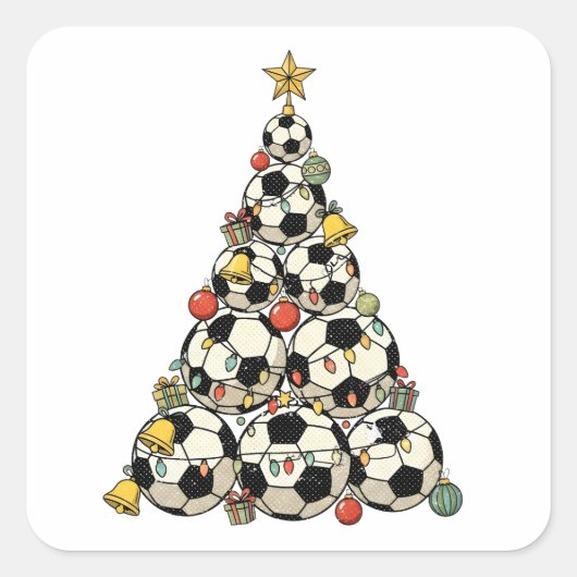 サッカーボールのクリスマスツリー スクエアシール (正面)