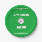 サッカーボールのサッカー競技場のパーソナライズな誕生日 ペーパープレート (正面)