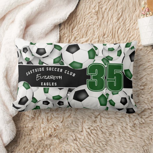 サッカーボールのチーム名のグリーンブラックロット ランバークッション (ブランケット)