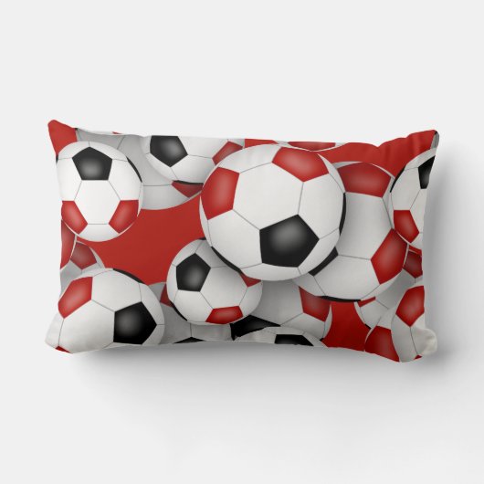 サッカーボールのチーム名の赤黒の多い ランバークッション (裏面)
