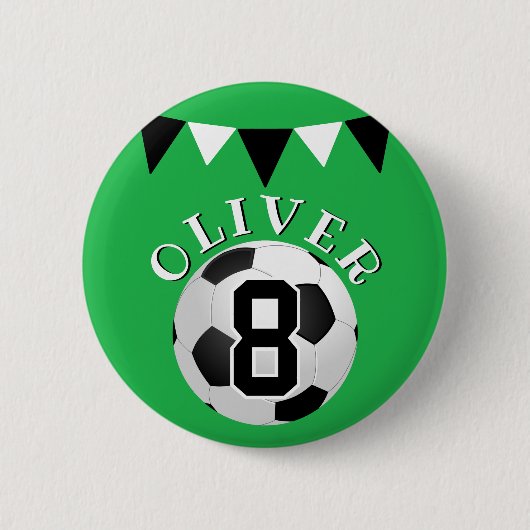 サッカーボールのバンティングフラグ子供の誕生日 缶バッジ (正面)