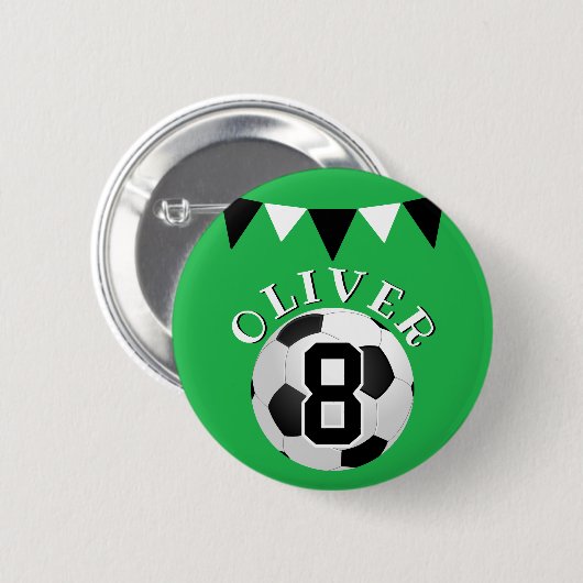 サッカーボールのバンティングフラグ子供の誕生日 缶バッジ (正面&裏面)