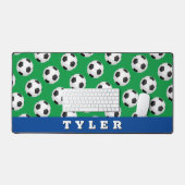 サッカーボールのパタはっきりしたーン、名前、青/緑 デスクマット (キーボード&マウス)