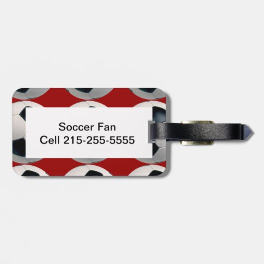 サッカーボールのパターンが赤 ラゲッジタグ (裏面横)