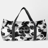 サッカーボールのパターンプレーヤー名ジャージー番号 ダッフルバッグ (正面)